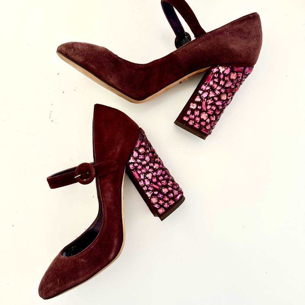 Dolce & Gabbana Elegant Plum/Purple with Jeweled Block Heel Pumps - Maryjane 40